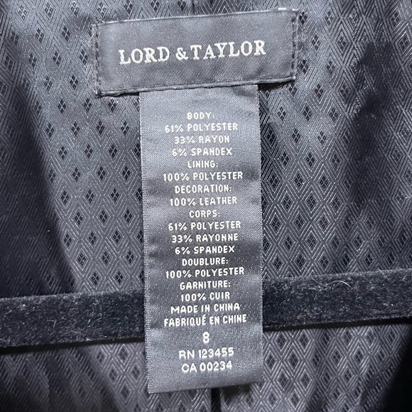 Lord & Taylor Black Leather Detail Structured Blazer with Notched Lapels 8 - Picture 3 of 6